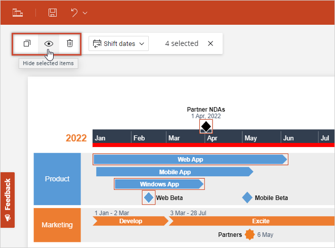 delete-hide-duplicate-selected-items-timeline-view