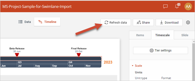 refresh-imported-timeline-office-timeline-online-project-import